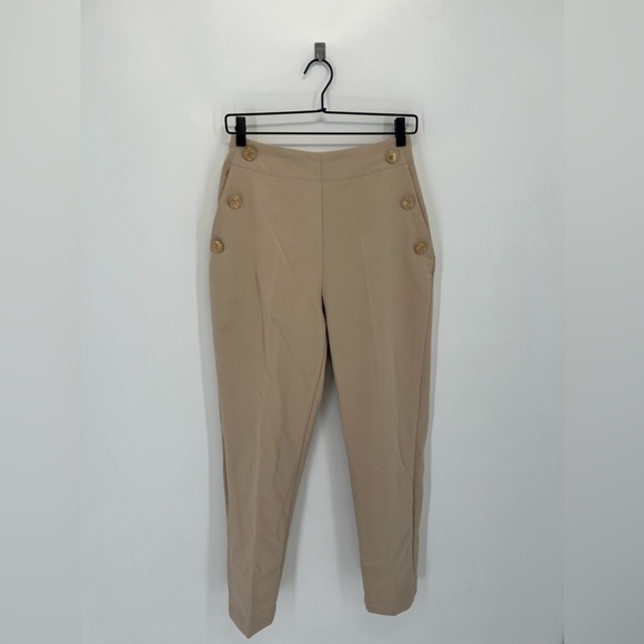 Zara Gold Button Embellished Sailor High Rise Tailored Trousers - Picture 2 of 8